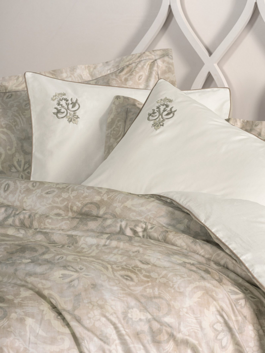 Lenjerie de pat Elite satin  brodată, 6 piese, bumbac 100%, Cotton Box, Beatrix - Beige [2]