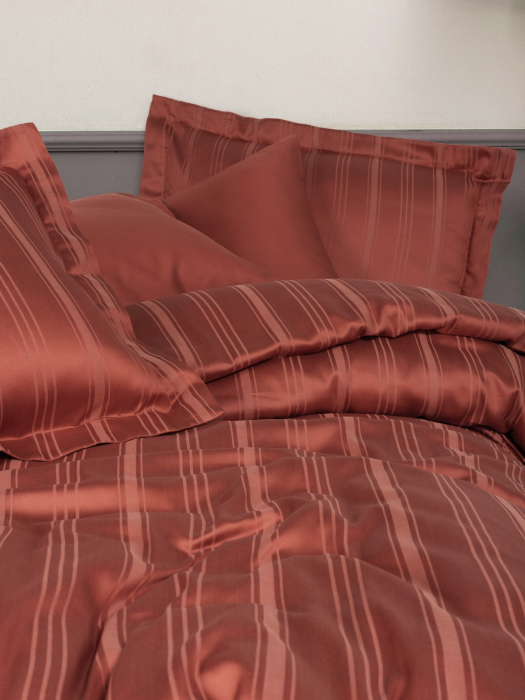 Lenjerie de pat premium Bamboo Stripe, 6 piese, Cotton Box, Tile Red [2]