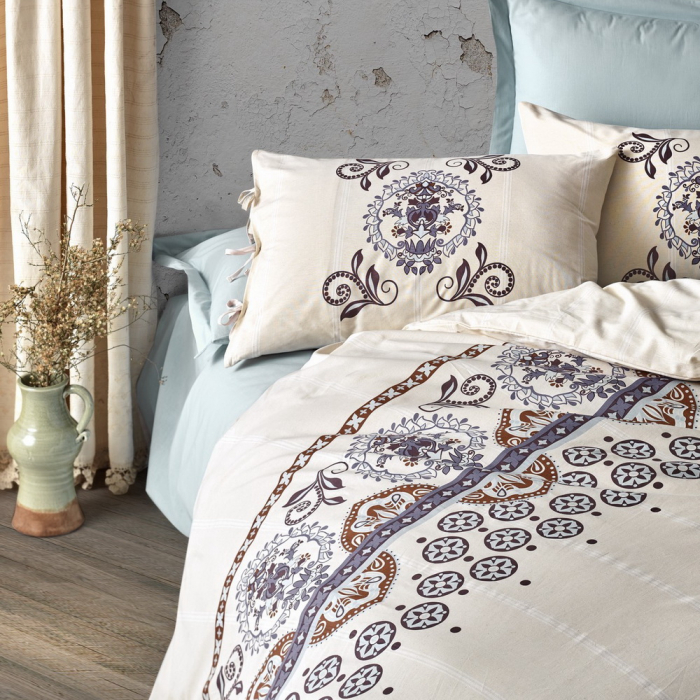 Lenjerie de pat ranforce, 6 piese, bumbac 100%, Cotton Box, Mavera - Blue [2]