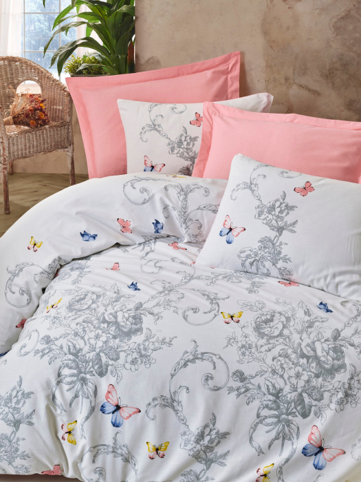 Lenjerie de pat ranforce, două persoane, bumbac 100%, Cotton Box, Cathi - Salmon [2]