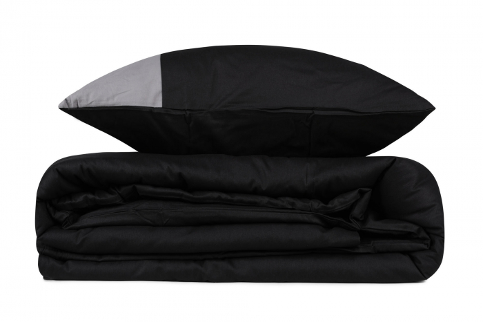 Lenjerie de pat ranforce, două persoane, bumbac 100%, Cotton Box, Plain - Black, Grey [3]