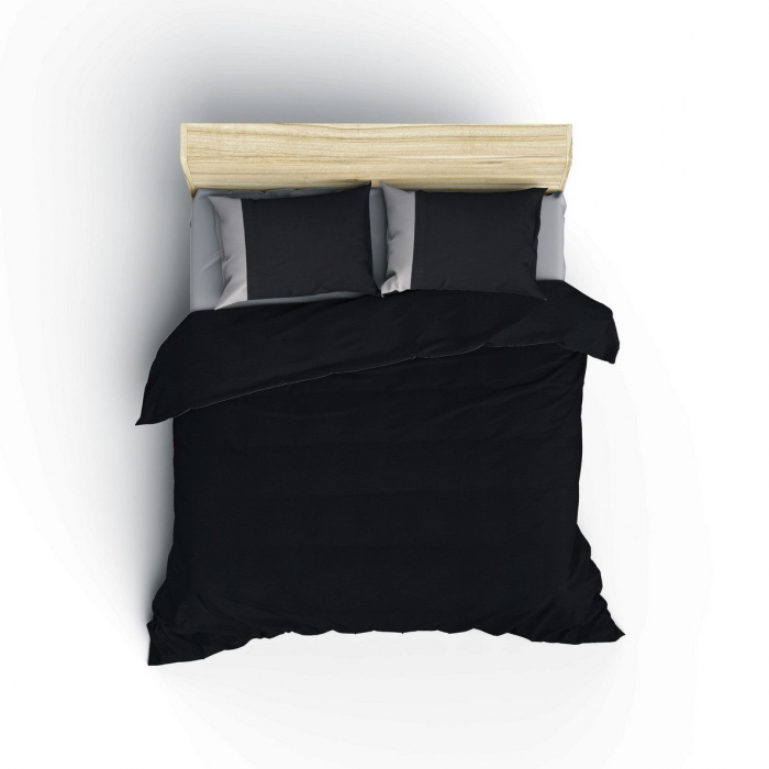 Lenjerie de pat ranforce, două persoane, bumbac 100%, Cotton Box, Plain - Black, Grey [2]