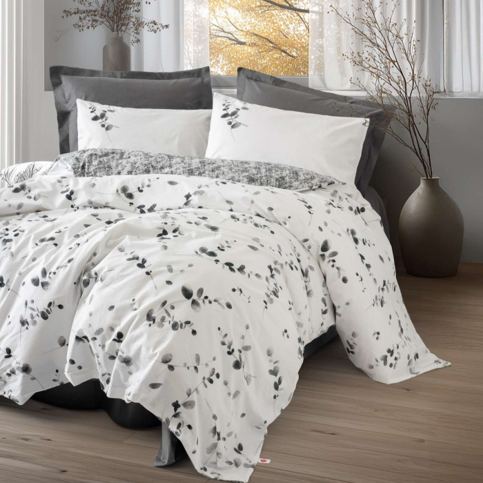 Lenjerie de pat ranforce, două persoane, bumbac 100%, Cotton Box, Elaria - Anthracite [1]