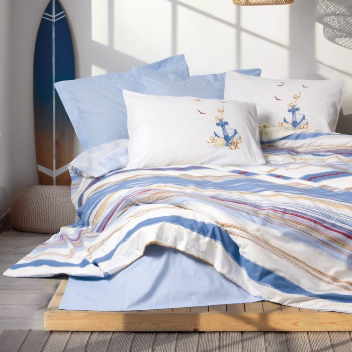 Lenjerie de pat ranforce, două persoane, bumbac 100%, Cotton Box, Moreno - Blue [1]