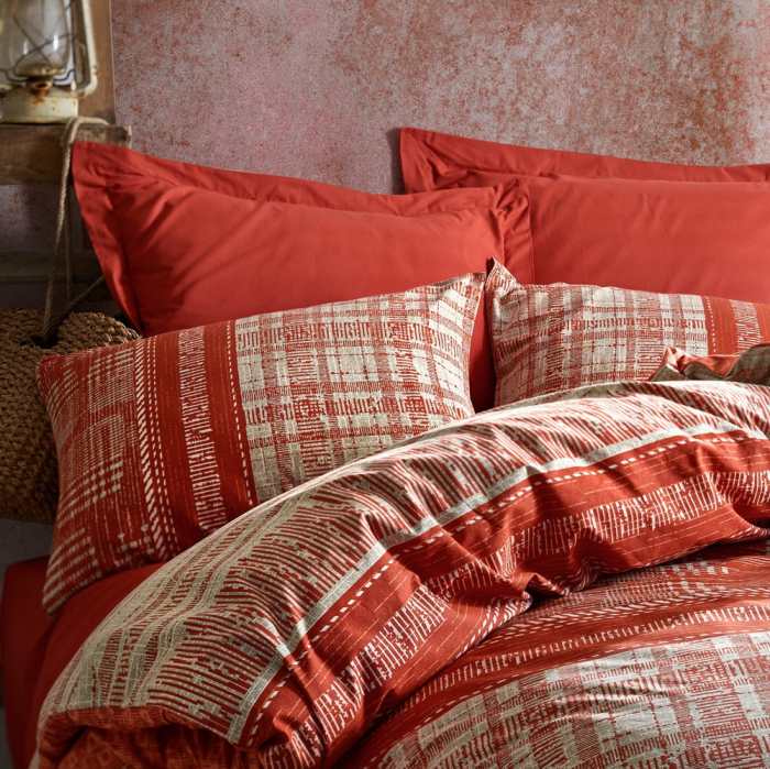 Lenjerie de pat ranforce, două persoane, bumbac 100%, Cotton Box, Dust - Tile Red [2]