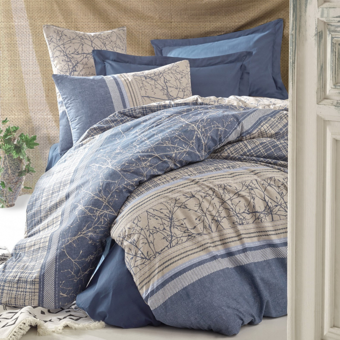 Lenjerie de pat ranforce, două persoane, bumbac 100%, Cotton Box, Serra - Dark Blue [2]