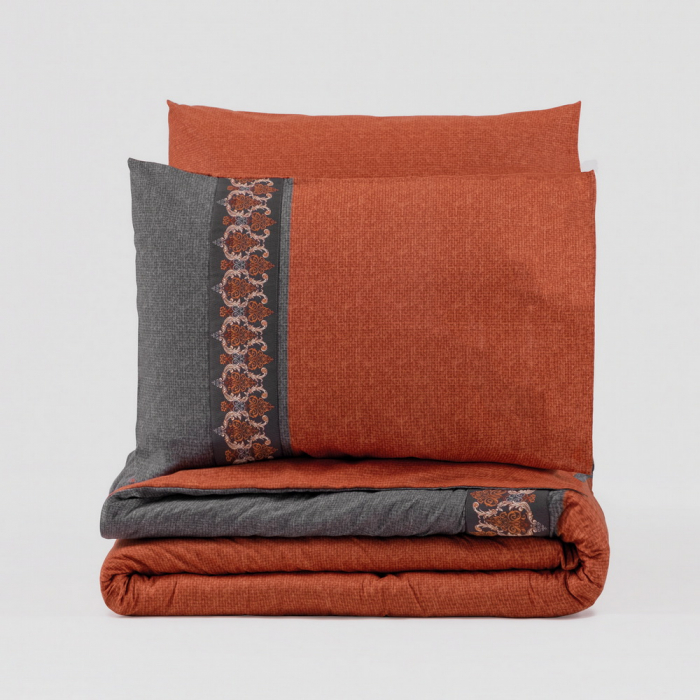 Lenjerie de pat ranforce, două persoane, bumbac 100%, Cotton Box, Folk Art - Tamaya - Tile Red [3]