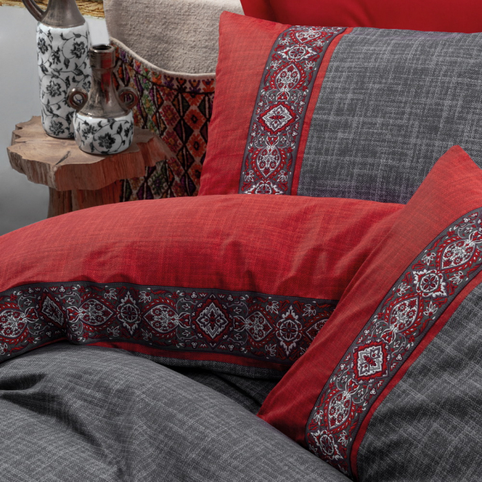 Lenjerie de pat ranforce, două persoane, bumbac 100%, Cotton Box, Folk Art - Ardil - Red [2]