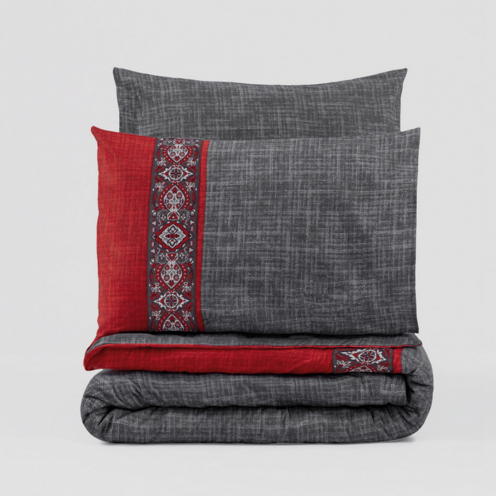 Lenjerie de pat ranforce, două persoane, bumbac 100%, Cotton Box, Folk Art - Ardil - Red [3]