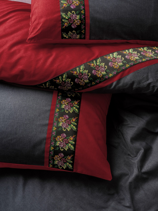 Lenjerie de pat ranforce, două persoane, bumbac 100%, Cotton Box, Folkart - Lienzo - Anthracite [2]