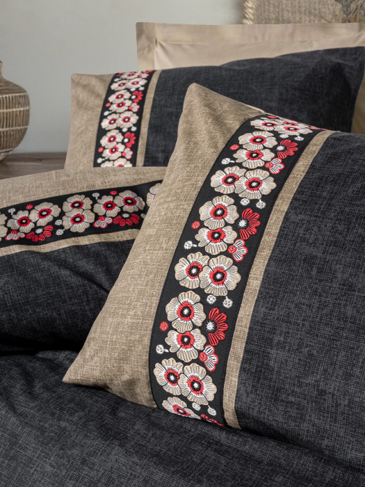 Lenjerie de pat ranforce, două persoane, bumbac 100%, Cotton Box, Folkart - Yamka - Beige [2]