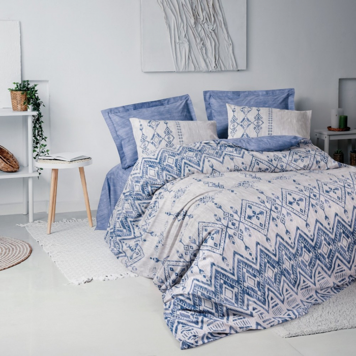 Lenjerie de pat ranforce, două persoane, bumbac 100%, Cotton Box, Cleo - Blue [1]