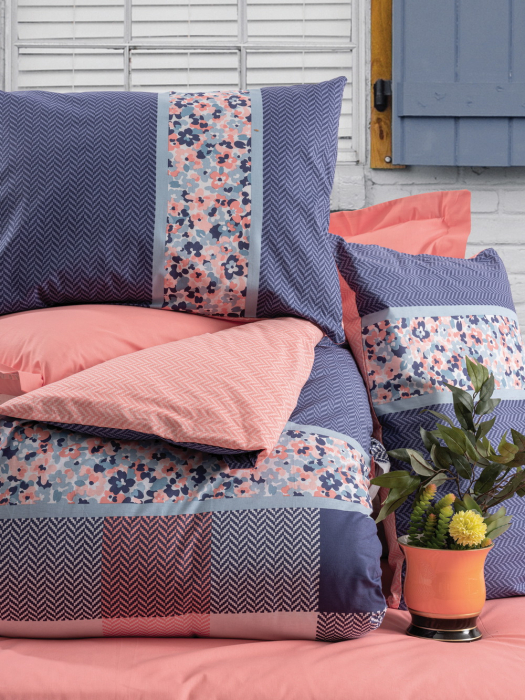 Lenjerie de pat ranforce, două persoane, bumbac 100%, Cotton Box, Cielo - Coral [2]