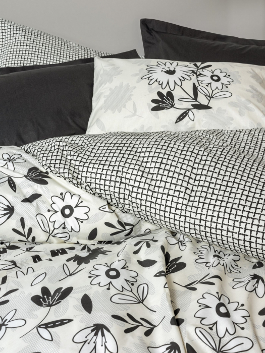 Lenjerie de pat ranforce, două persoane, bumbac 100%, Cotton Box, Meresa - Black [2]