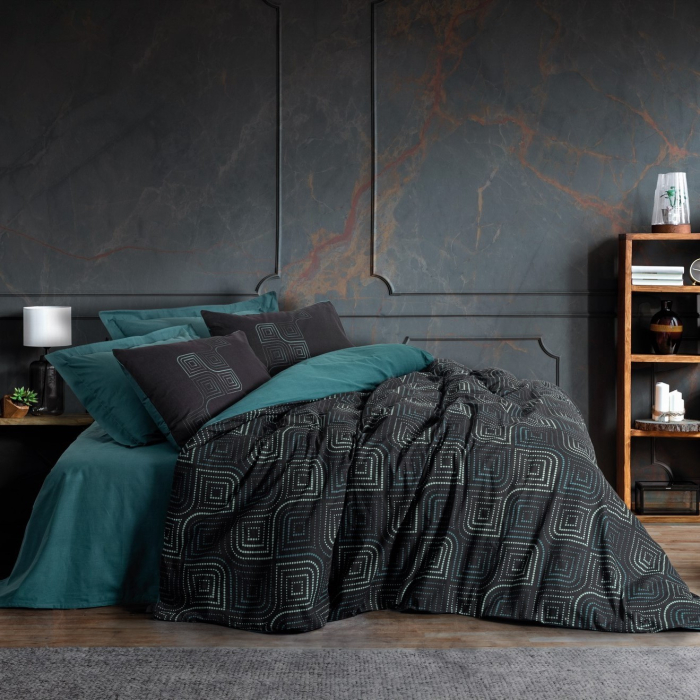 Lenjerie de pat ranforce, două persoane, bumbac 100%, Cotton Box, Noche - Petrol [1]