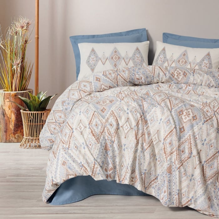 Lenjerie de pat ranforce, două persoane, bumbac 100%, Cotton Box, Zanora - Indigo [1]