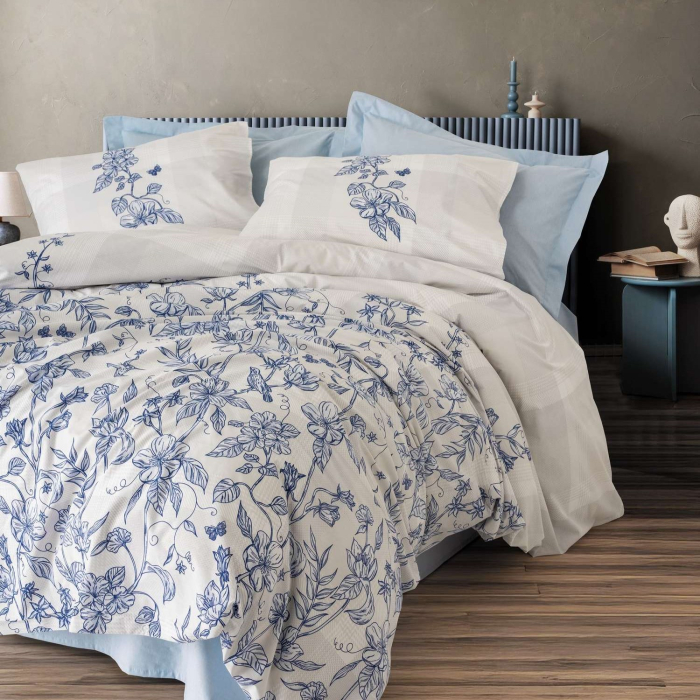 Lenjerie de pat ranforce, două persoane, bumbac 100%, Cotton Box, Linora - Blue [1]