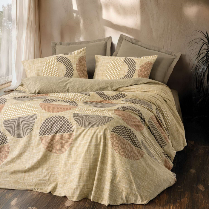 Lenjerie de pat ranforce, două persoane, bumbac 100%, Cotton Box, Moona - Brown [1]