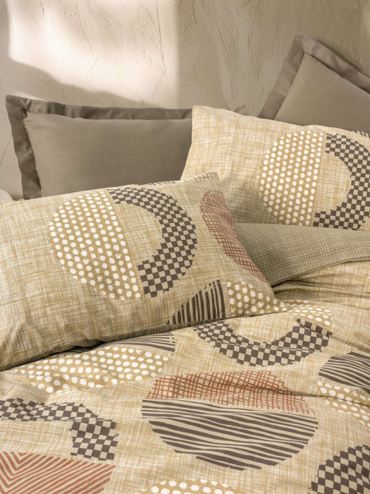 Lenjerie de pat ranforce, două persoane, bumbac 100%, Cotton Box, Moona - Brown [2]