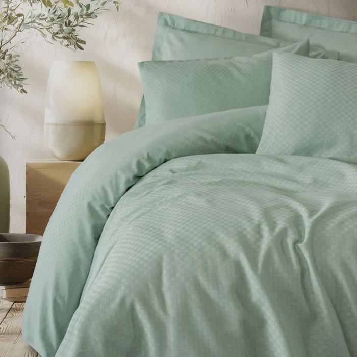 Lenjerie de pat ranforce, două persoane, bumbac 100%, Cotton Box, Plaid - Sage [1]