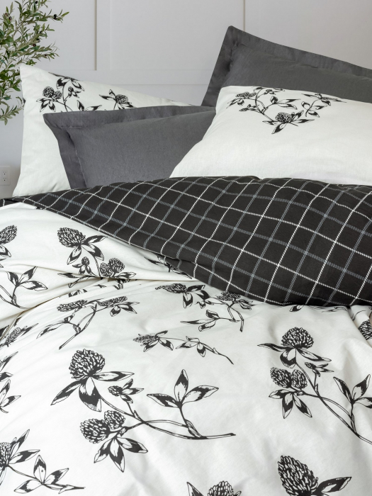 Lenjerie de pat ranforce, două persoane, bumbac 100%, Cotton Box, Ohia - Anthracite [2]
