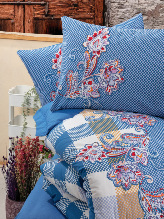 Lenjerie de pat ranforce, două persoane, bumbac 100%, Cotton Box, Galano - Dark Blue [2]