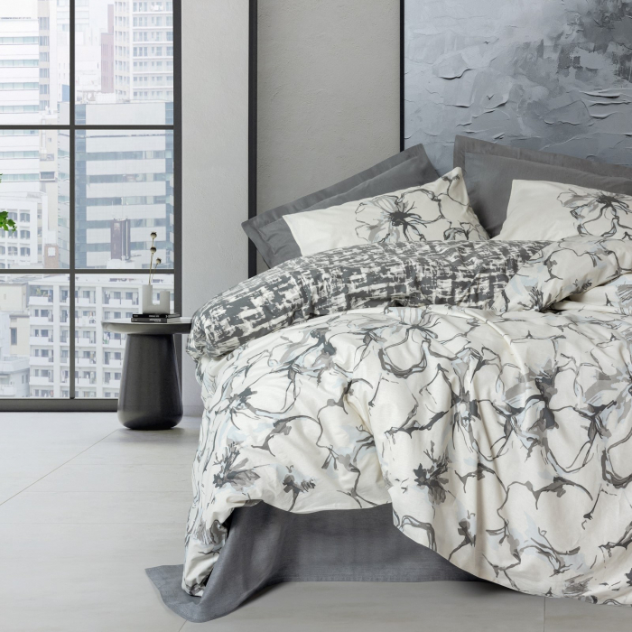 Lenjerie de pat ranforce, două persoane, bumbac 100%, Cotton Box, Hilaris - Anthracite [1]