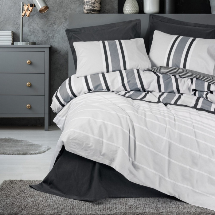 Lenjerie de pat ranforce, două persoane, bumbac 100%, Cotton Box, Nobby - Anthracite [1]