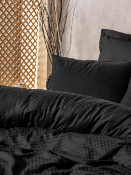 Lenjerie de pat ranforce, două persoane, bumbac 100%, Cotton Box, Plaid - Negru [2]