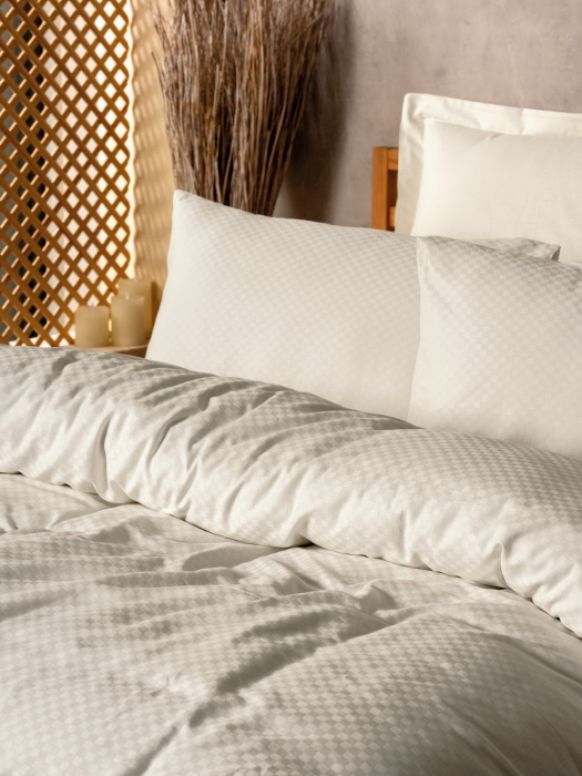 Lenjerie de pat ranforce, două persoane, bumbac 100%, Cotton Box, Plaid - Crem [2]