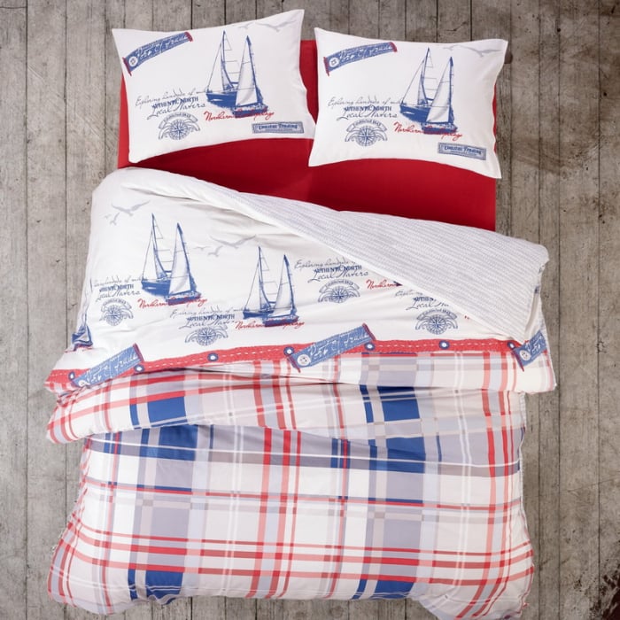 Lenjerie de pat ranforce, două persoane, bumbac 100%, Cotton Box, Alesta - Claret Red [2]