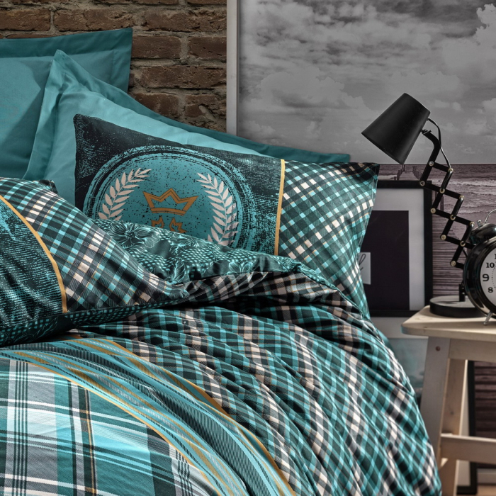 Lenjerie de pat ranforce, două persoane, bumbac 100%, Cotton Box, Enrico - Petrol [2]