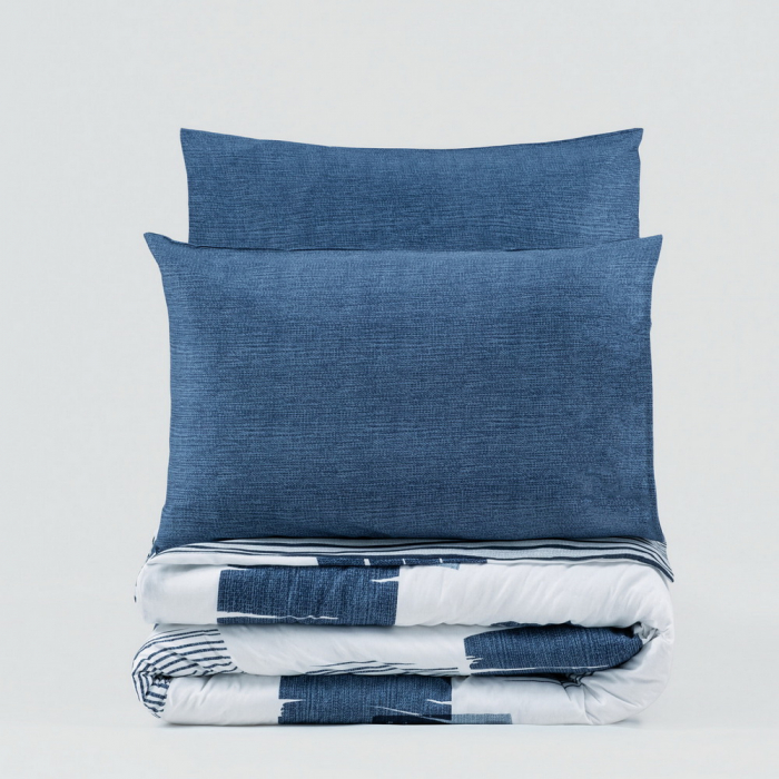 Lenjerie de pat ranforce, două persoane, bumbac 100%, Cotton Box, Solito - Indigo Blue [3]
