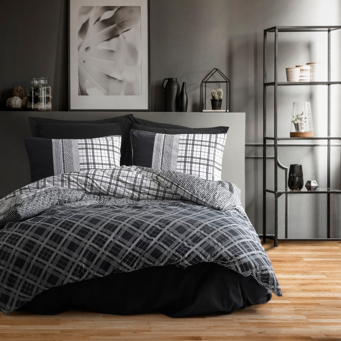 Lenjerie de pat ranforce, două persoane, bumbac 100%, Cotton Box, Carlos - Black [1]