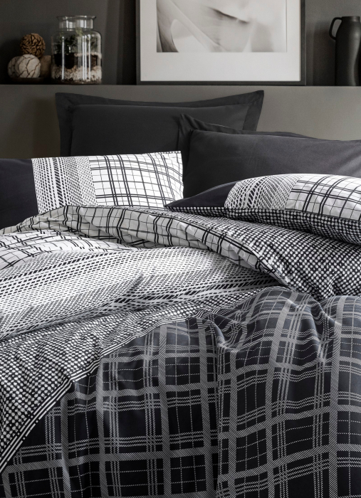 Lenjerie de pat ranforce, două persoane, bumbac 100%, Cotton Box, Carlos - Black [2]