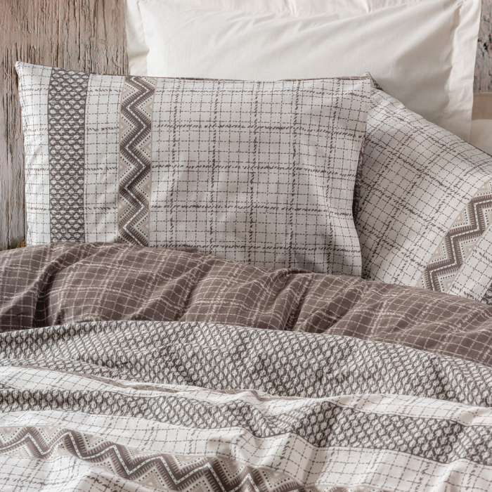 Lenjerie de pat ranforce, două persoane, bumbac 100%, Cotton Box, Aren - Brown [2]