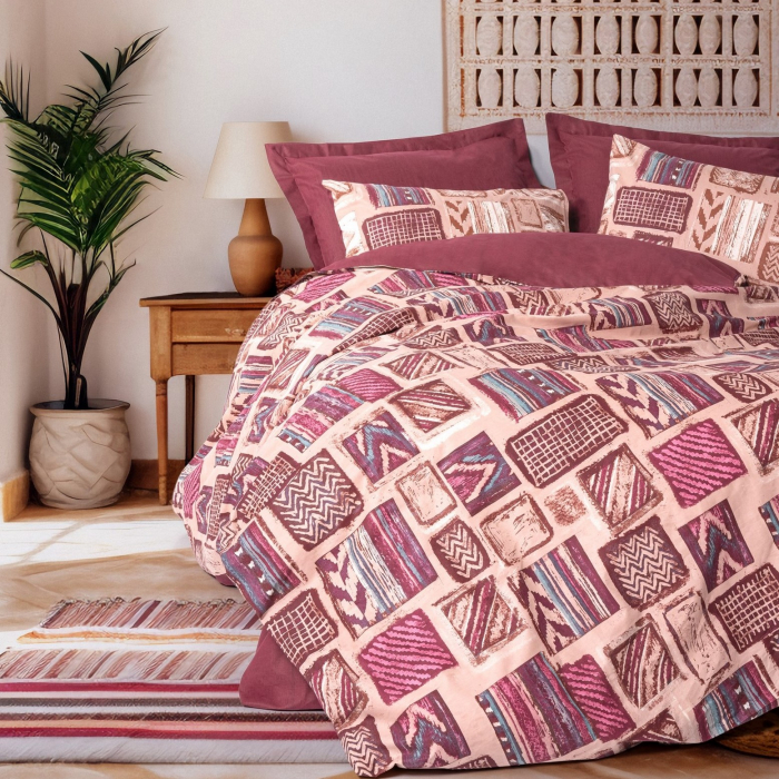 Lenjerie de pat ranforce, două persoane, bumbac 100%, Cotton Box, Estilıo - Claret Red [1]