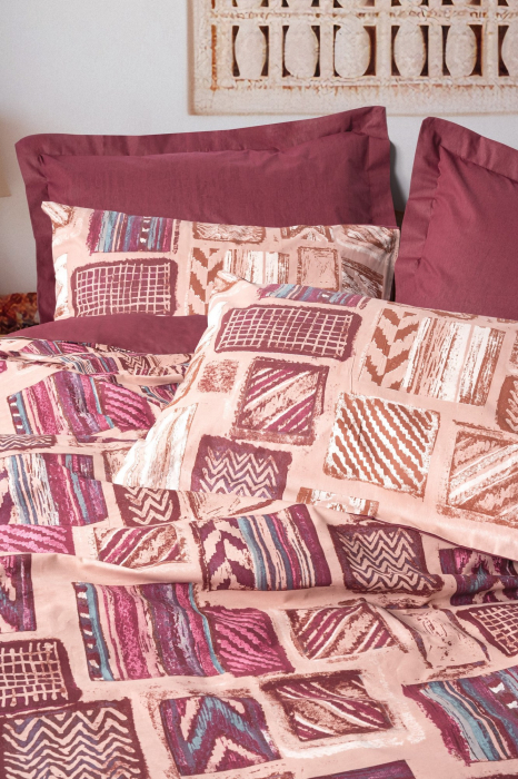 Lenjerie de pat ranforce, două persoane, bumbac 100%, Cotton Box, Estilıo - Claret Red [2]