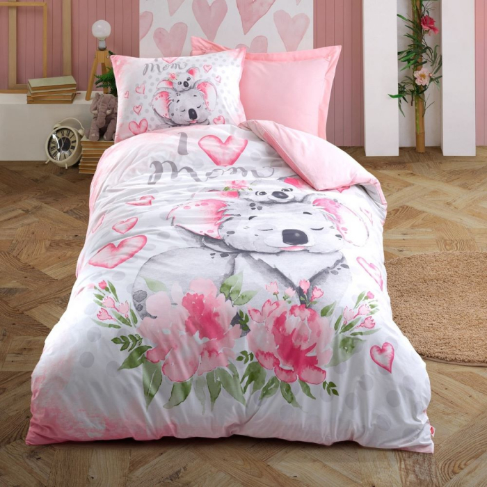 Lenjerie de pat ranforce, o persoana, bumbac 100%, Cotton Box, Koala - Pink [1]