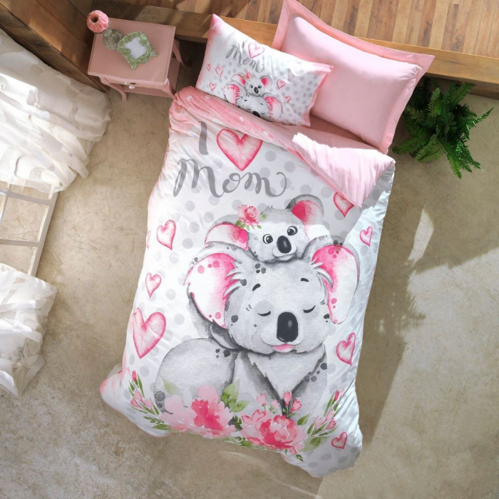 Lenjerie de pat ranforce, o persoana, bumbac 100%, Cotton Box, Koala - Pink [2]