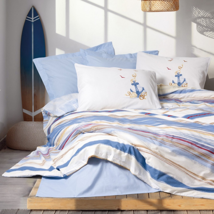 Lenjerie de pat ranforce, o persoana, bumbac 100%, Cotton Box, Moreno - Blue [1]