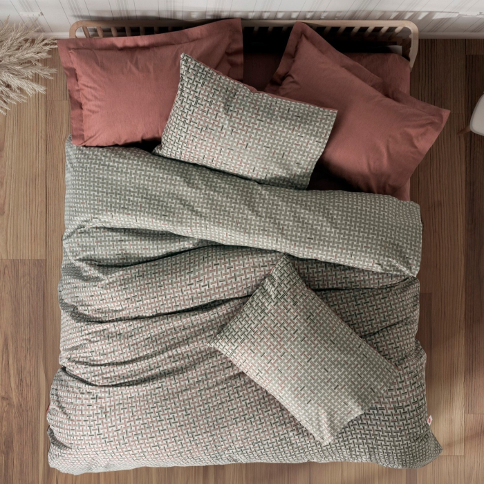 Lenjerie de pat ranforce, o persoana, bumbac 100%, Cotton Box, Mote - Tile Red [1]