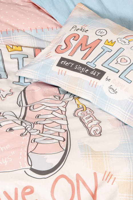 Lenjerie de pat ranforce, o persoana, bumbac 100%, Cotton Box, Smile - Mint [2]