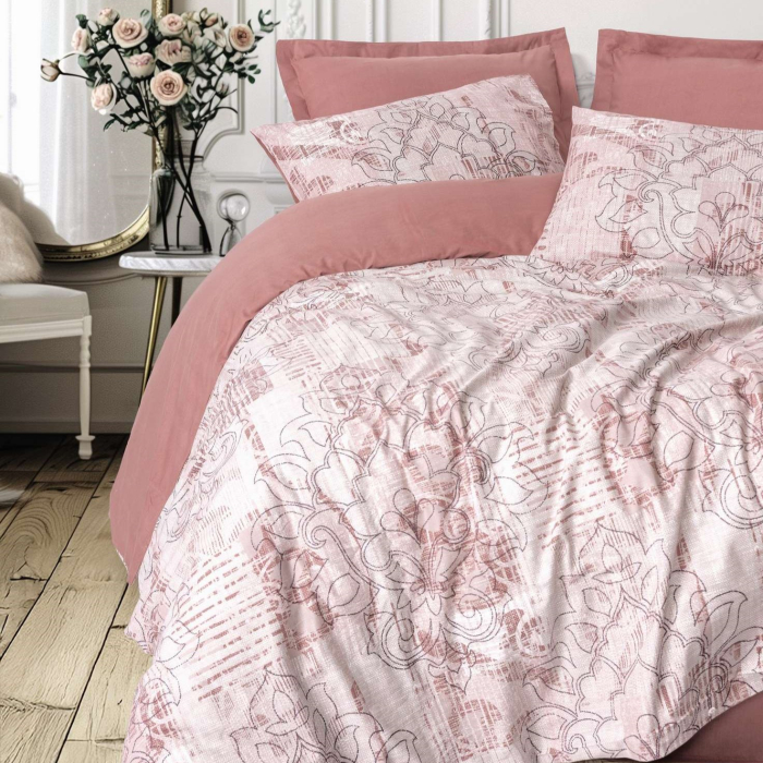 Lenjerie de pat ranforce, o persoana, bumbac 100%, Cotton Box, Livara - Dusty Rose [1]