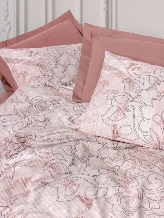 Lenjerie de pat ranforce, o persoana, bumbac 100%, Cotton Box, Livara - Dusty Rose [2]