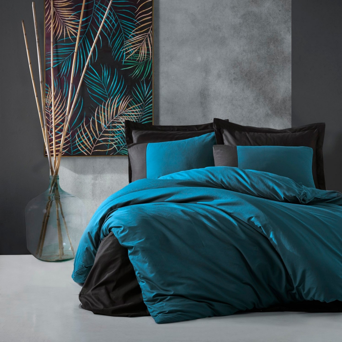 Lenjerie de pat ranforce, o persoana, bumbac 100%, Cotton Box, Plain - Petrol Blue [1]