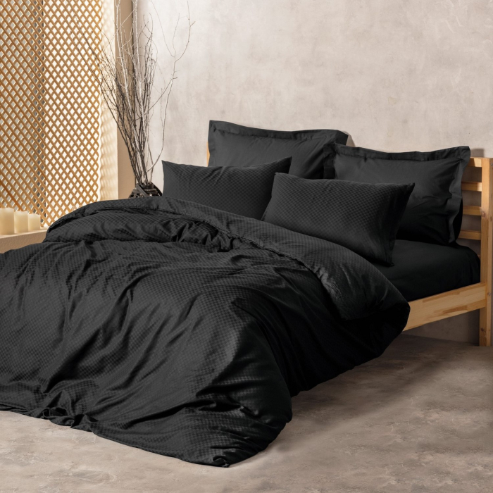 Lenjerie de pat ranforce, o persoana, bumbac 100%, Cotton Box, Plaid - Black [1]