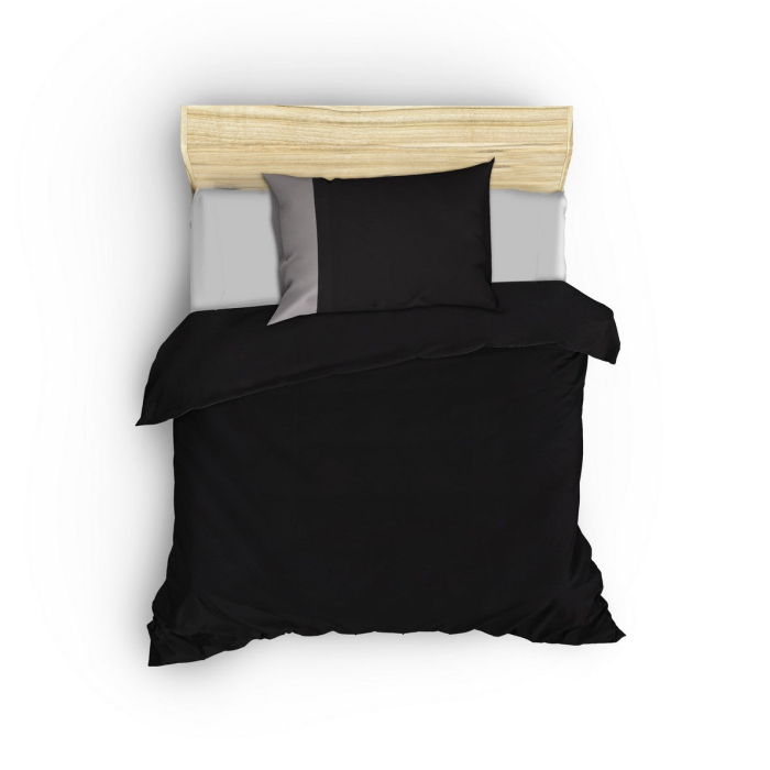 Lenjerie de pat ranforce, o persoana, bumbac 100%, Cotton Box, Plain - Black, Grey [2]