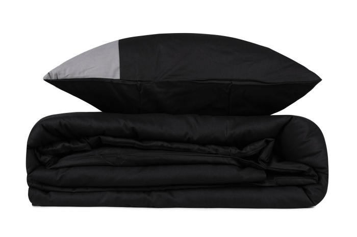 Lenjerie de pat ranforce, o persoana, bumbac 100%, Cotton Box, Plain - Black, Grey [3]
