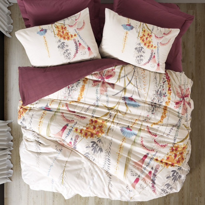 Lenjerie de pat ranforce, o persoana, bumbac 100%, Cotton Box, Flos - Claret Red [1]